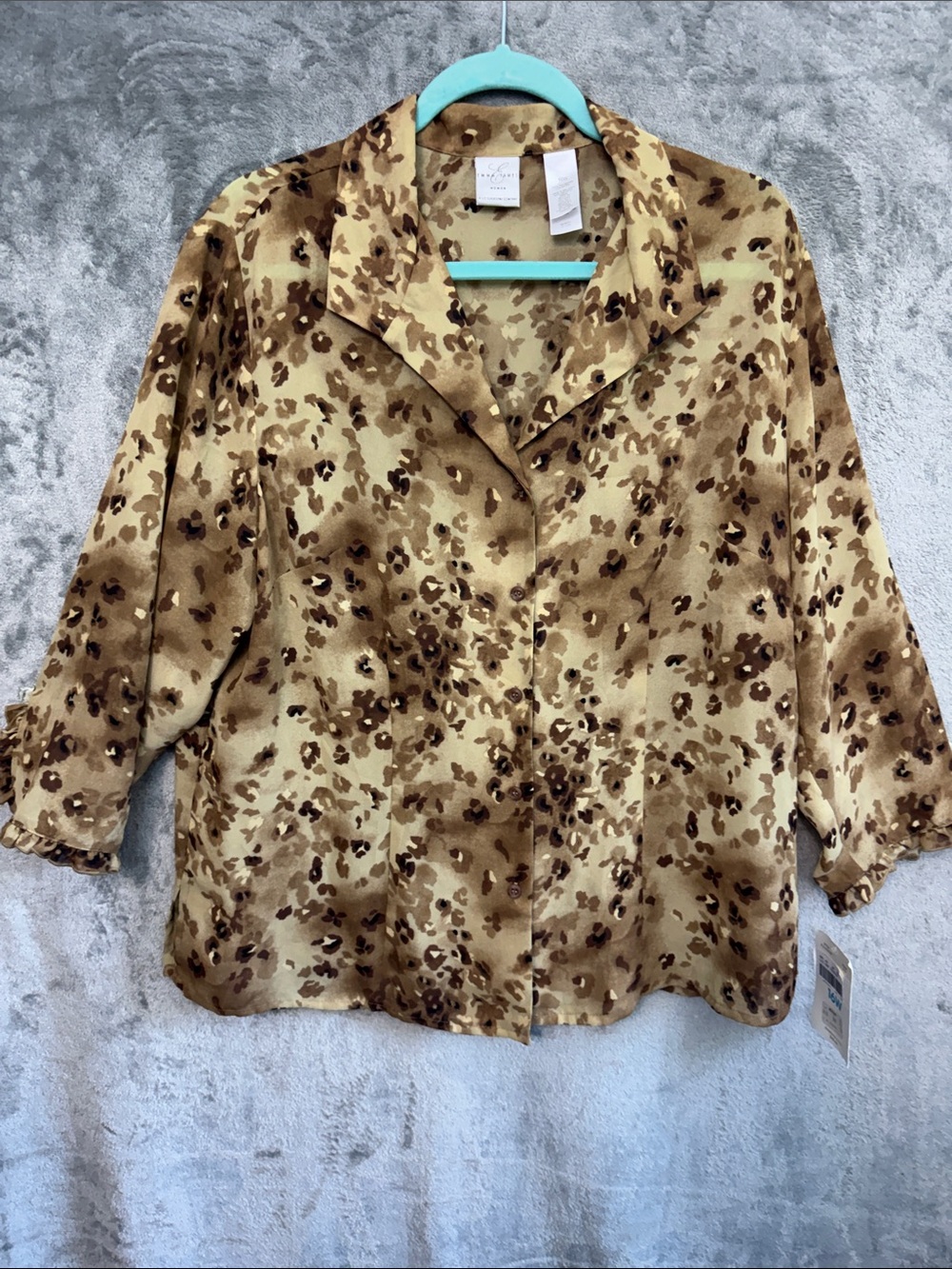 Emma James 16W Beige & Brown Leopard-Print Button Down Shirt NEW
